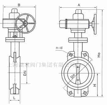 對夾式電動蝶閥外形尺寸，安裝圖